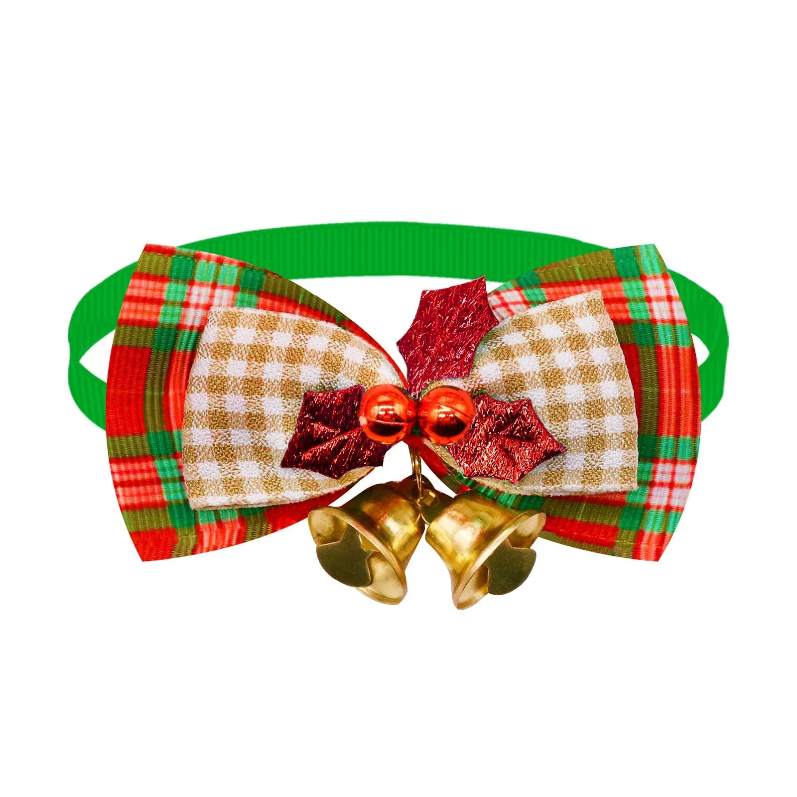 New Christmas Pet Collar with Bell - Festive Red & Plaid Bow Tie, Durable Fabric Pet Collar for Cats & Dogs