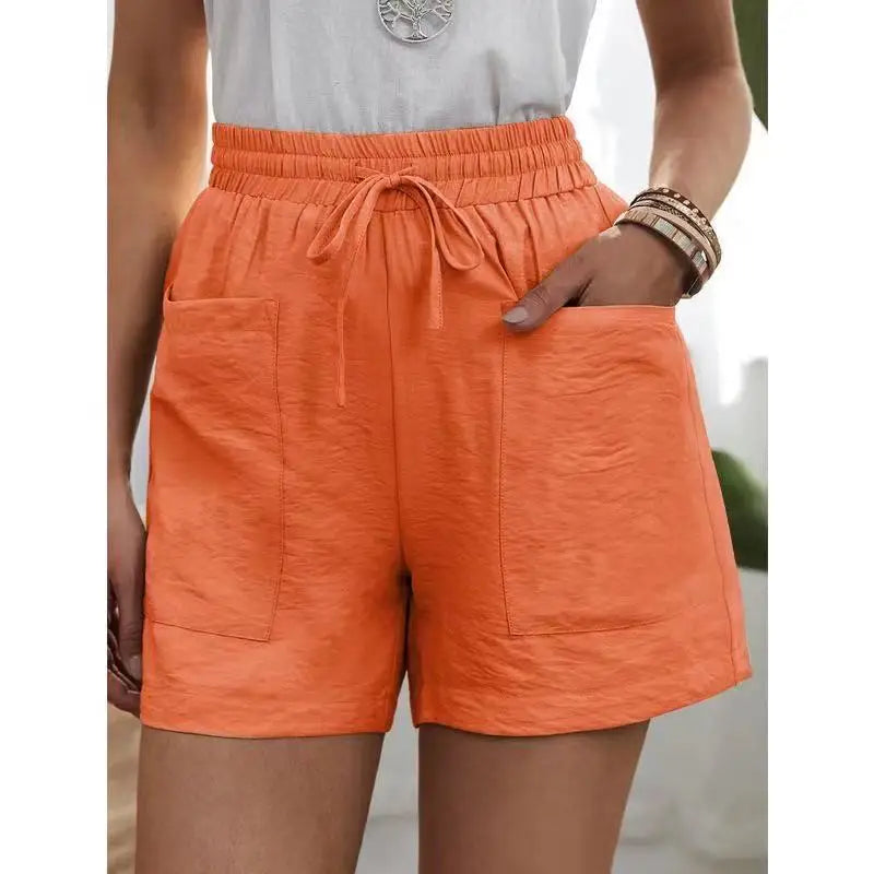 Woman Shorts 2024 Fashion Women Linen Sweatshorts Summer Pockets High Waist Cotton Blend Pockets Elastic Waist Loose Shorts
