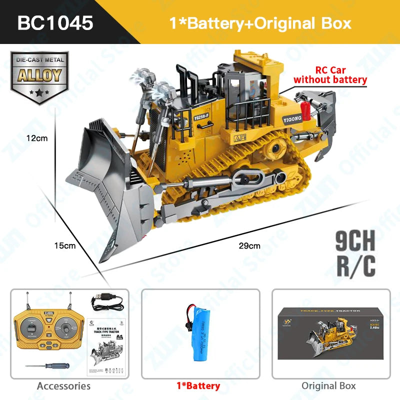 1:24 Scale 2.4G RC Construction Vehicle Toys Set for Kids: Excavator, Dump Truck, Loader, Bulldozer - Premium Alloy & Plastic