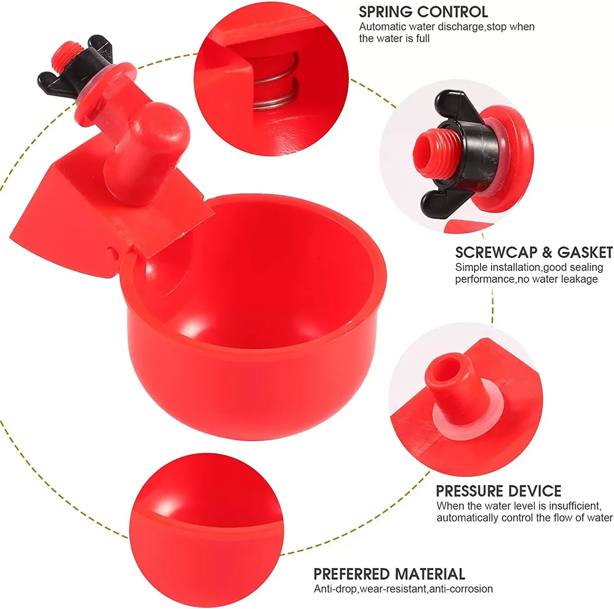 20Pc Chicken Drinker Cup Poultry Automatic Drinking Chicken Feeder Plastic Poultry Waterer Drinking Water Feeder for Chicks Duck