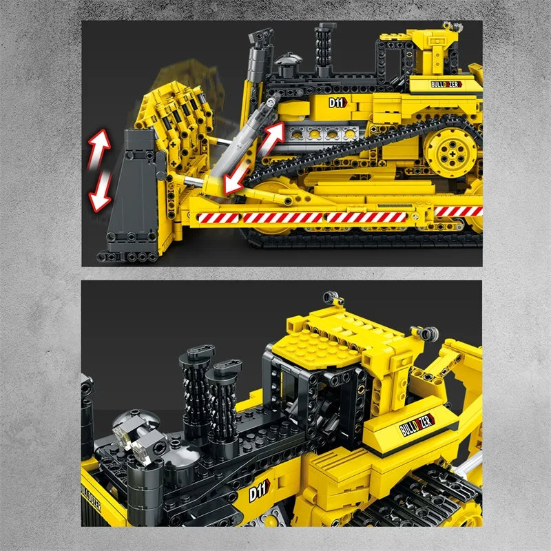 1836PCS D11 Bulldozer Remote Control Engineering Vehicle Building Blocks RC Car Model Bricks DIY Toys For Kids Birthday Gifts