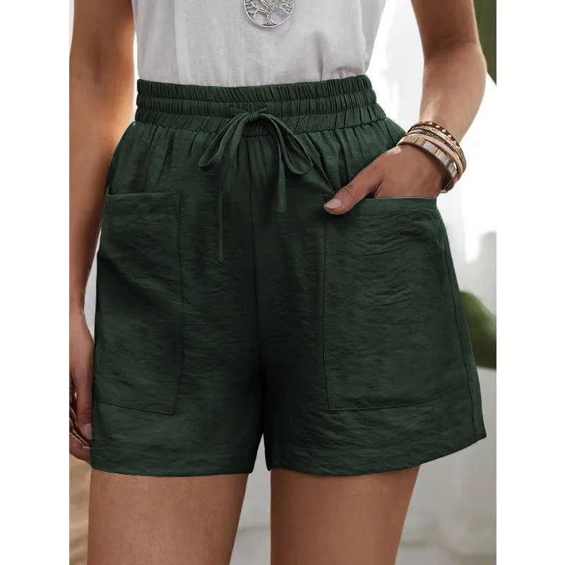 Woman Shorts 2024 Fashion Women Linen Sweatshorts Summer Pockets High Waist Cotton Blend Pockets Elastic Waist Loose Shorts