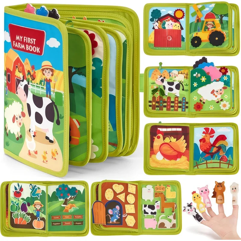 Montessori Quiet Book - Farm Animal Activity Toy with Storytelling for Toddlers, Early Learning Fine Motor Skills