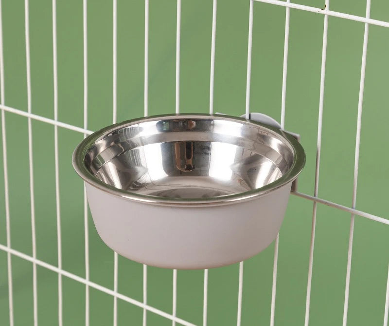 Dog Bowl, Removable Stainless Steel Pet Kennel Hanging Food Water Feeder Bowl Cage Coop Cup for Puppy Medium Dog Cat Rabbit