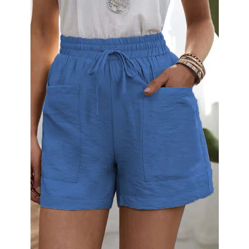 Woman Shorts 2024 Fashion Women Linen Sweatshorts Summer Pockets High Waist Cotton Blend Pockets Elastic Waist Loose Shorts