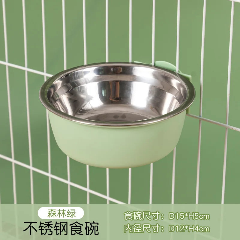 Dog Bowl, Removable Stainless Steel Pet Kennel Hanging Food Water Feeder Bowl Cage Coop Cup for Puppy Medium Dog Cat Rabbit