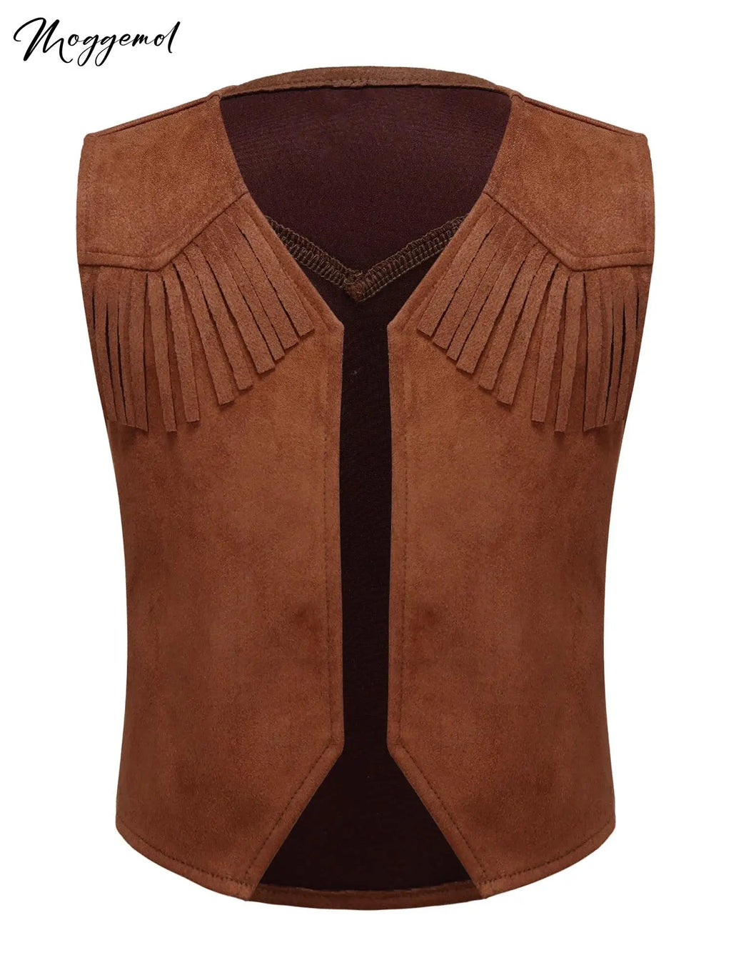 Kids Boys Western Cowboy Cowgirl Cosplay Costume Open Front Waistcoat Vest Pointed Hem Fringe Decor Tassel Jacket for Party