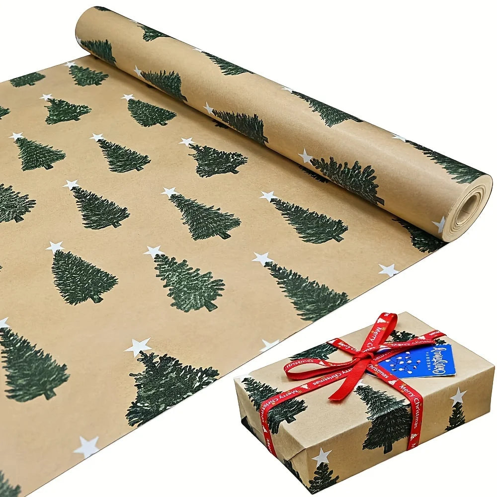 1 Roll Christmas Tree Wrapping Paper - Holiday Christmas and Birthday Decorations, Colorful Gift Wrapping, DIY Party Sup