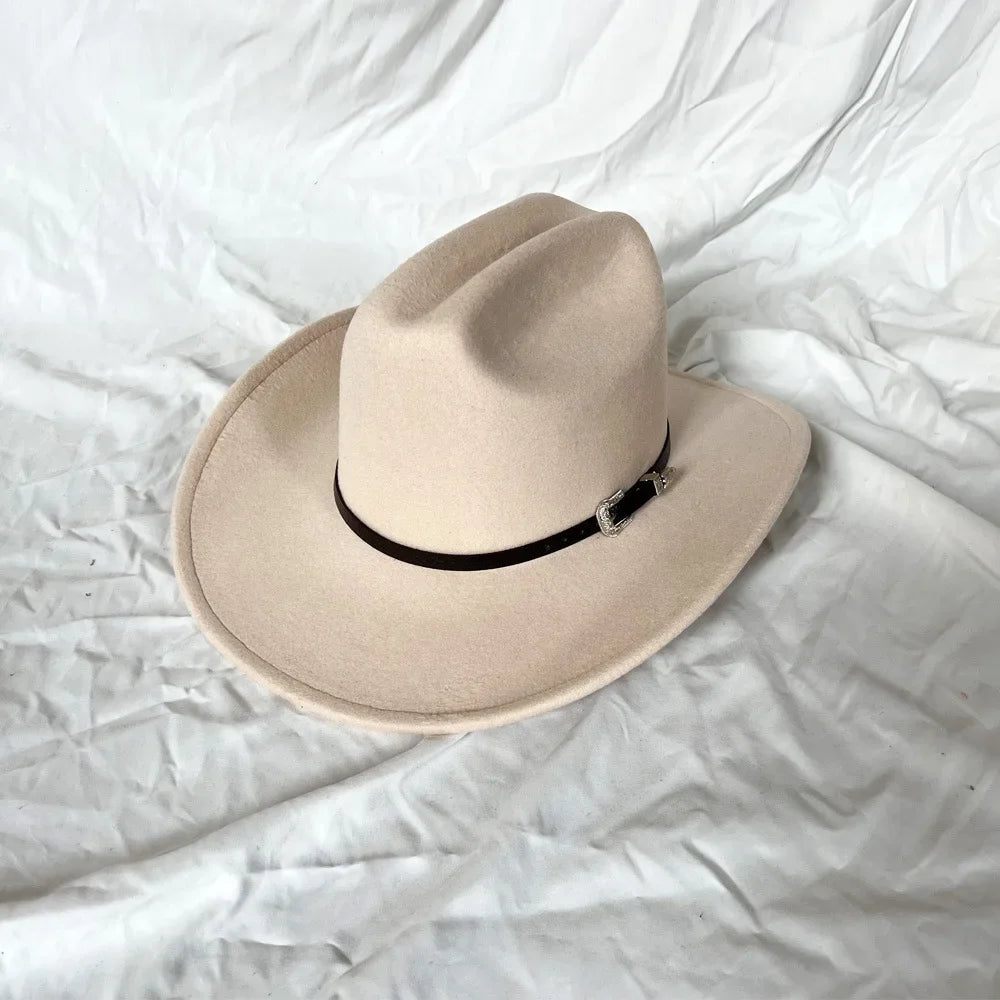 Vintage Western Cowboy Hat for Men Women with Shapeable Wide Brim Cowgirl Felt Hat Cloche Church Sombrero Hombre Caps