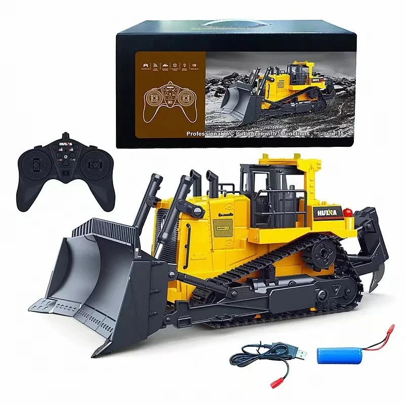 HUINA 1554 1:16 RC Truck Model Remote Controlled Bulldozer D9R 1:18 Alloy Tractor Cars Engineering Cars Trucks Toys Boys Gifts