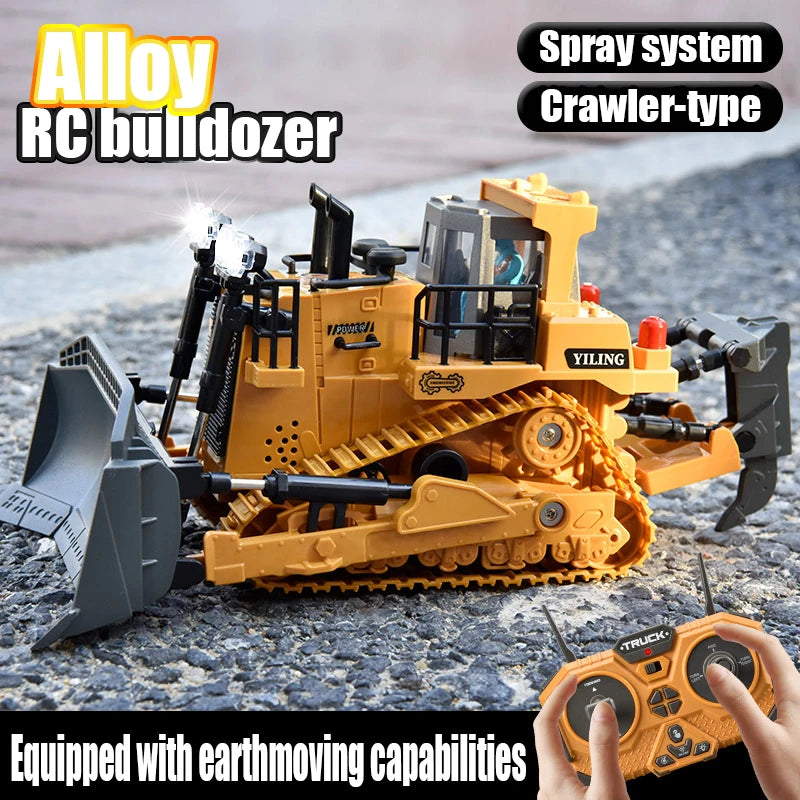 Remote Control Bulldozer Vehicle Toy Remote Control Bulldozer with Metal Dozer Model Toys for Boys Kids Christmas Birthday Gifts