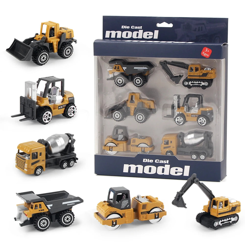 6pcs/set Alloy Engineering Truck Toy Car Classic Construction Model Vehicle Loader Tractor Excavator Toys for 3 years Boys Gifts