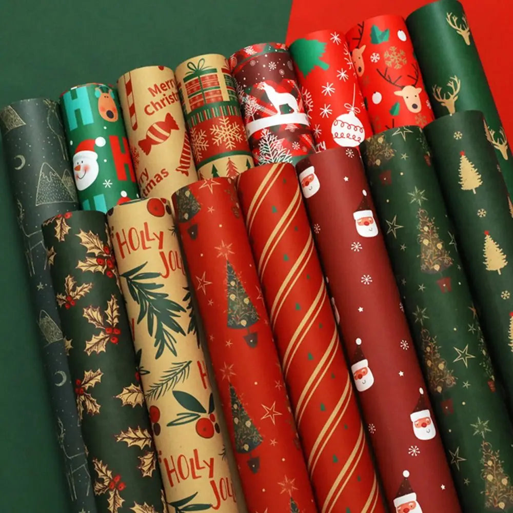 Happy New Year Roll Christmas Packaging Paper 2025 Santa Claus DIY Craft Paper Christmas Tree Navidad Gift Wrapping Paper