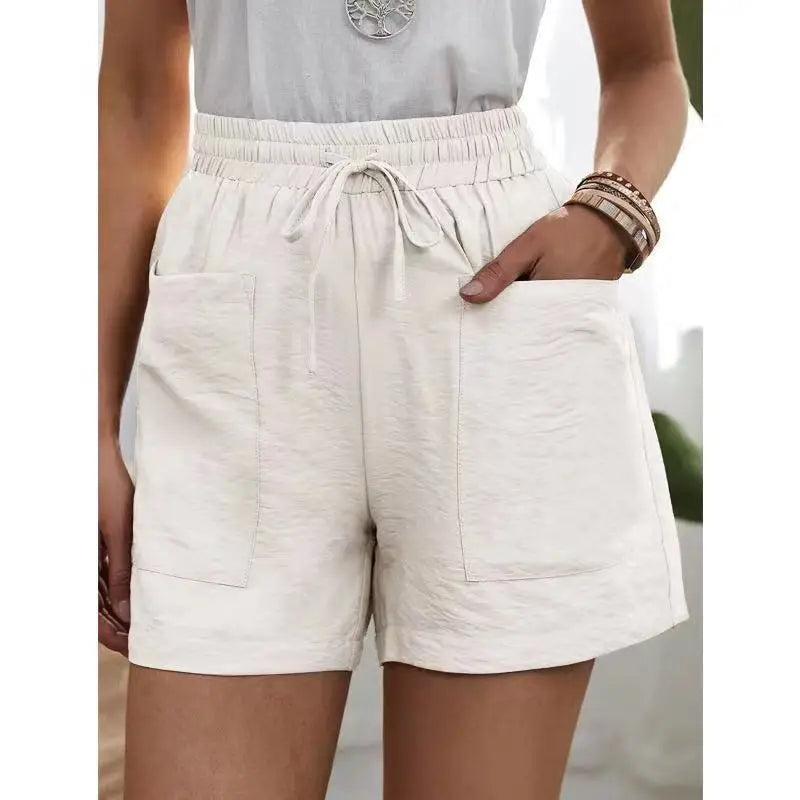 Woman Shorts 2024 Fashion Women Linen Sweatshorts Summer Pockets High Waist Cotton Blend Pockets Elastic Waist Loose Shorts