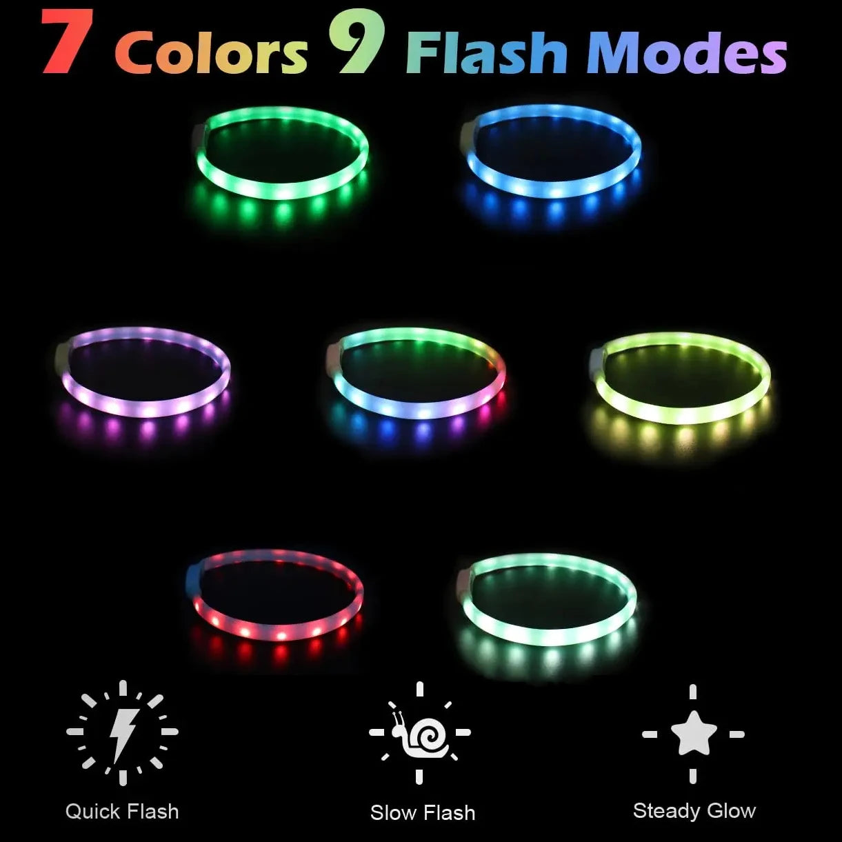 USB Rechargeable Glowing Collar for Large and Small Dogs LED Glowing Dog Collar 9 Flashing Modes Adjustable Soft Silicone Collar