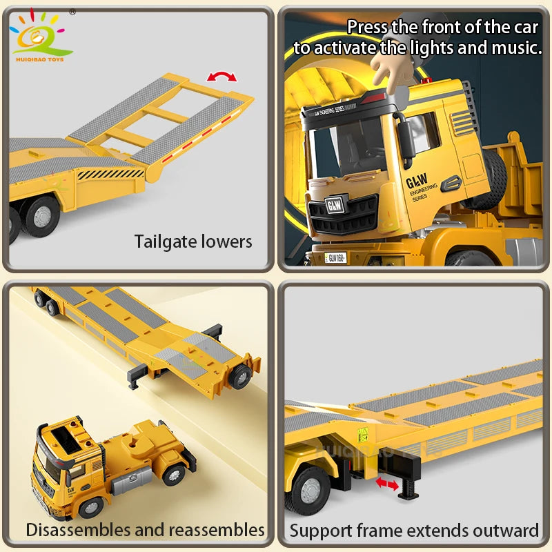 1:40 Scale Die-Cast Tow Truck Model with Excavator and Bulldozer Inertia-Driven with Sound and Light Effects Boys' Toy Gift