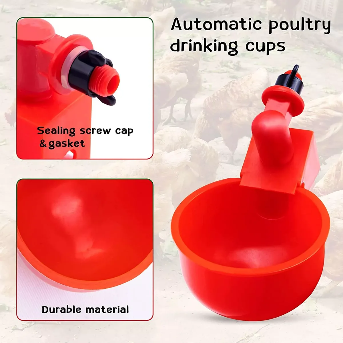20Pc Chicken Drinker Cup Poultry Automatic Drinking Chicken Feeder Plastic Poultry Waterer Drinking Water Feeder for Chicks Duck