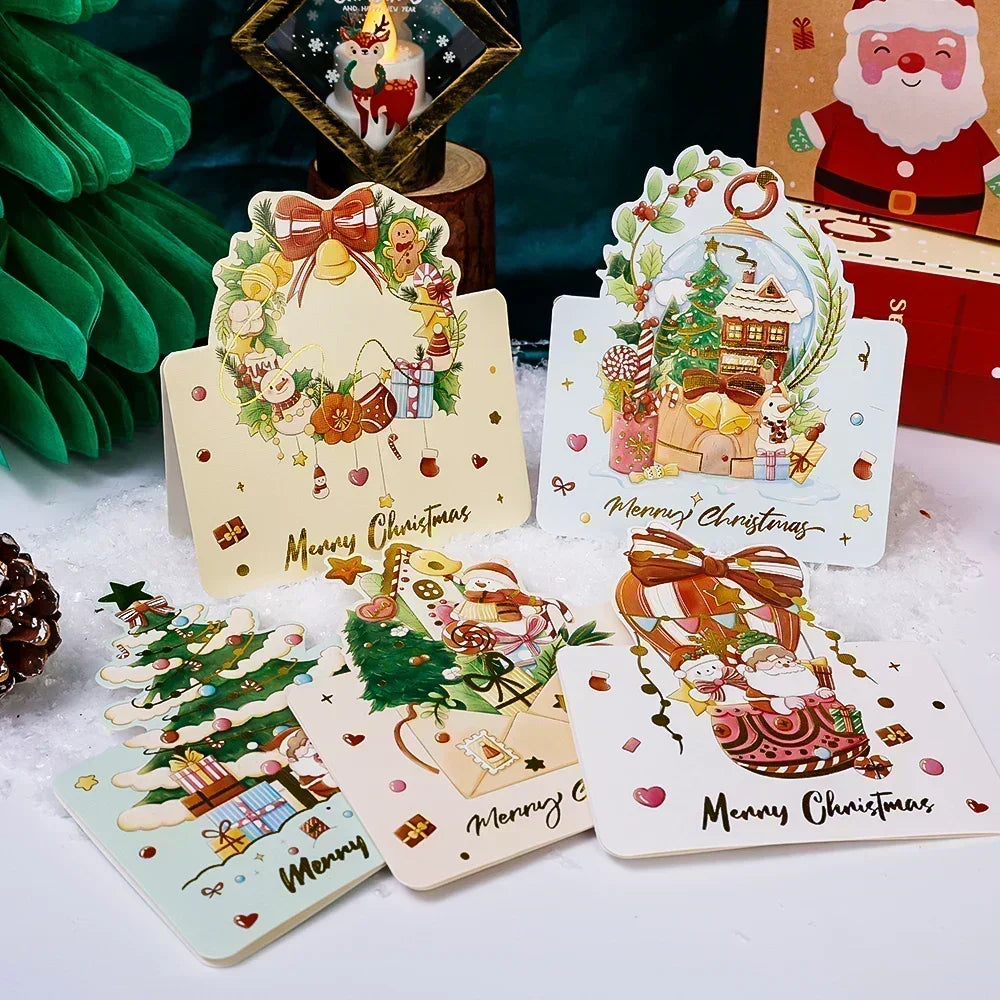 Christmas Cards Greeting Invitations Foldable Bronzing Gifts Letter Home Xmas Party Envelope Decoration Accessories Wholesale