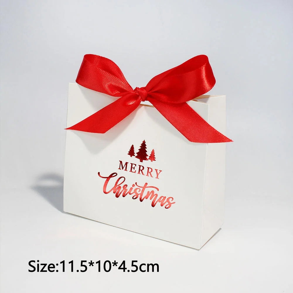 Christmas Gift Paper Bags Transparent Window For Candy Cookie Nougat Packaging Xmas New Year Party Decora