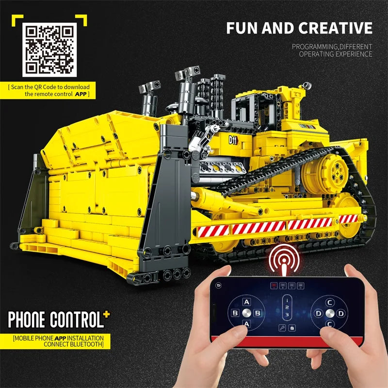 1836PCS D11 Bulldozer Remote Control Engineering Vehicle Building Blocks RC Car Model Bricks DIY Toys For Kids Birthday Gifts