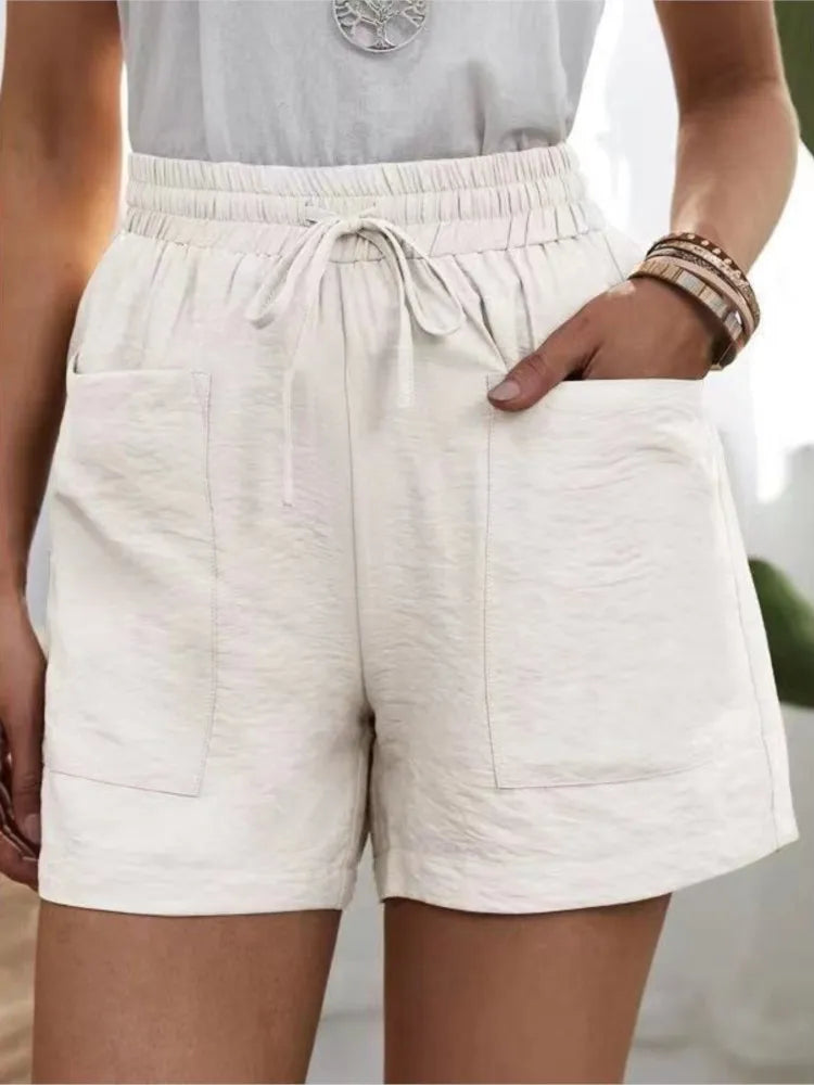Woman Shorts 2024 Fashion Women Linen Sweatshorts Summer Pockets High Waist Cotton Blend Pockets Elastic Waist Loose Shorts