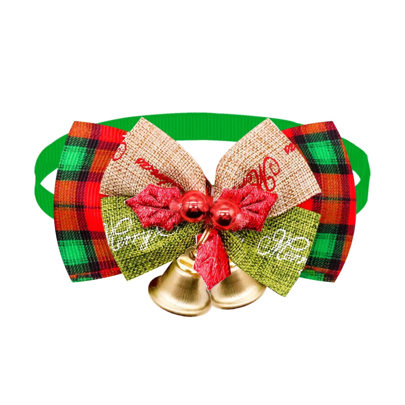 New Christmas Pet Collar with Bell - Festive Red & Plaid Bow Tie, Durable Fabric Pet Collar for Cats & Dogs