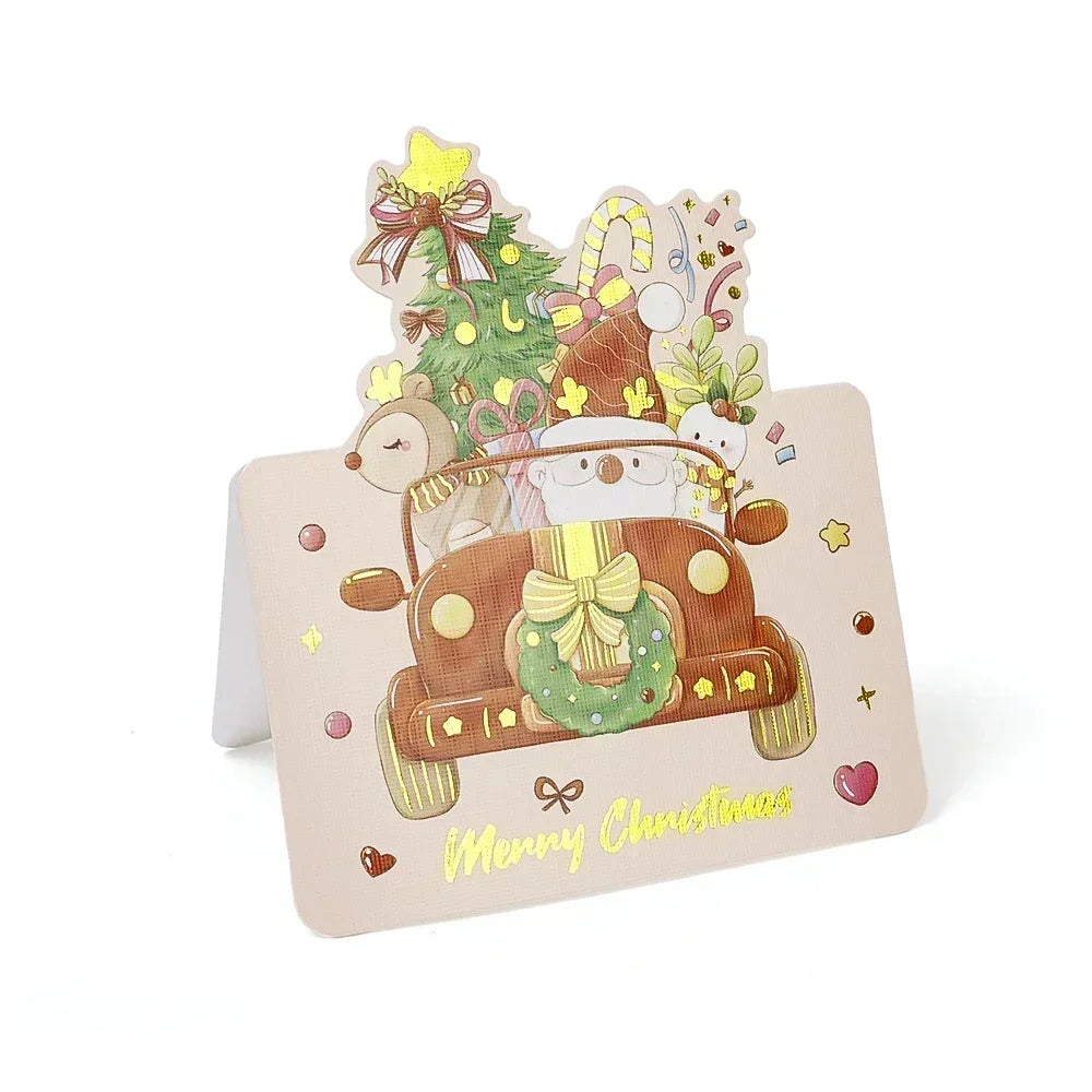 Christmas Cards Greeting Invitations Foldable Bronzing Gifts Letter Home Xmas Party Envelope Decoration Accessories Wholesale