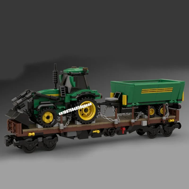 New Farm Moc Fladbed Wagon Loaded with Tractor Dump Tipper Trailer Model Creative Ideas Kids Toys Gifts Technology Custom Puzzle