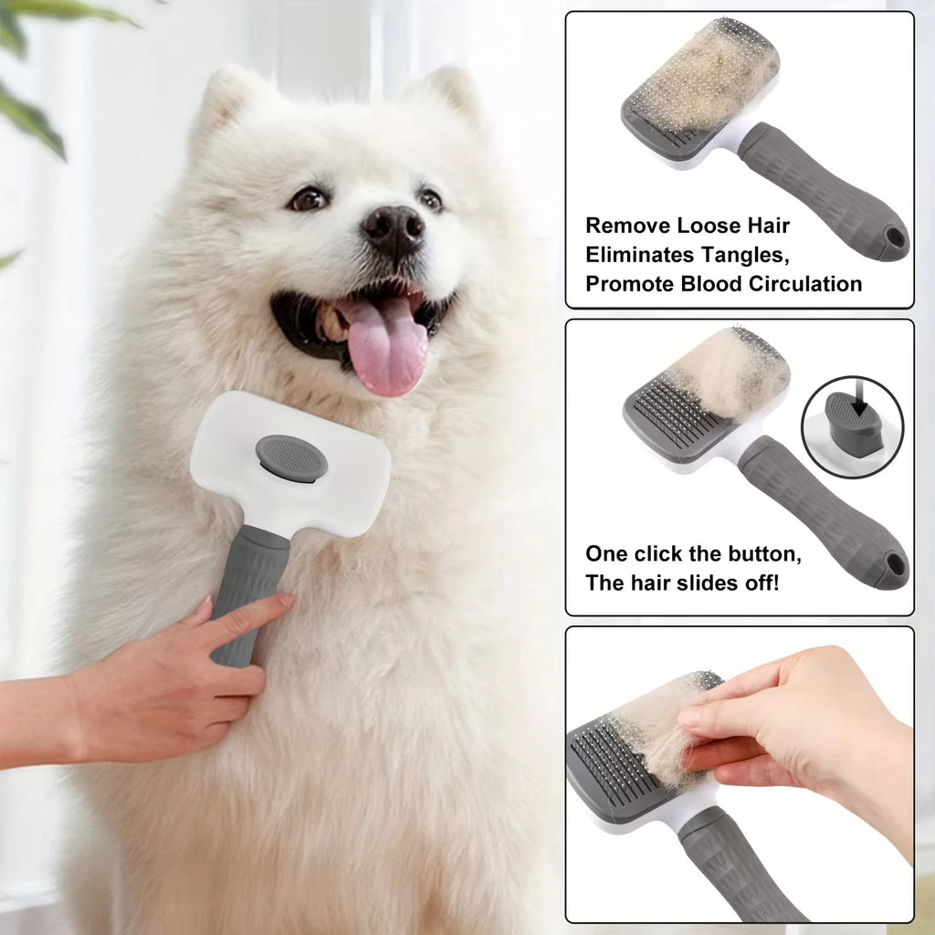 Pet Grooming Brush Gentle Deshedding Massage Comb with One-Click Hair Removal Dog Grooming for Dogs & Cats Easy-Clean