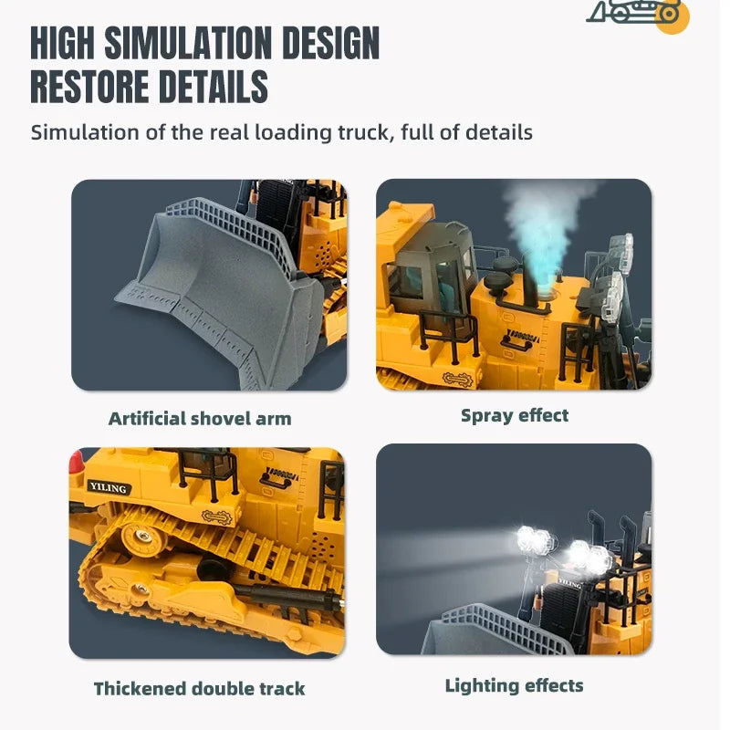 Remote Control Bulldozer Vehicle Toy Remote Control Bulldozer with Metal Dozer Model Toys for Boys Kids Christmas Birthday Gifts