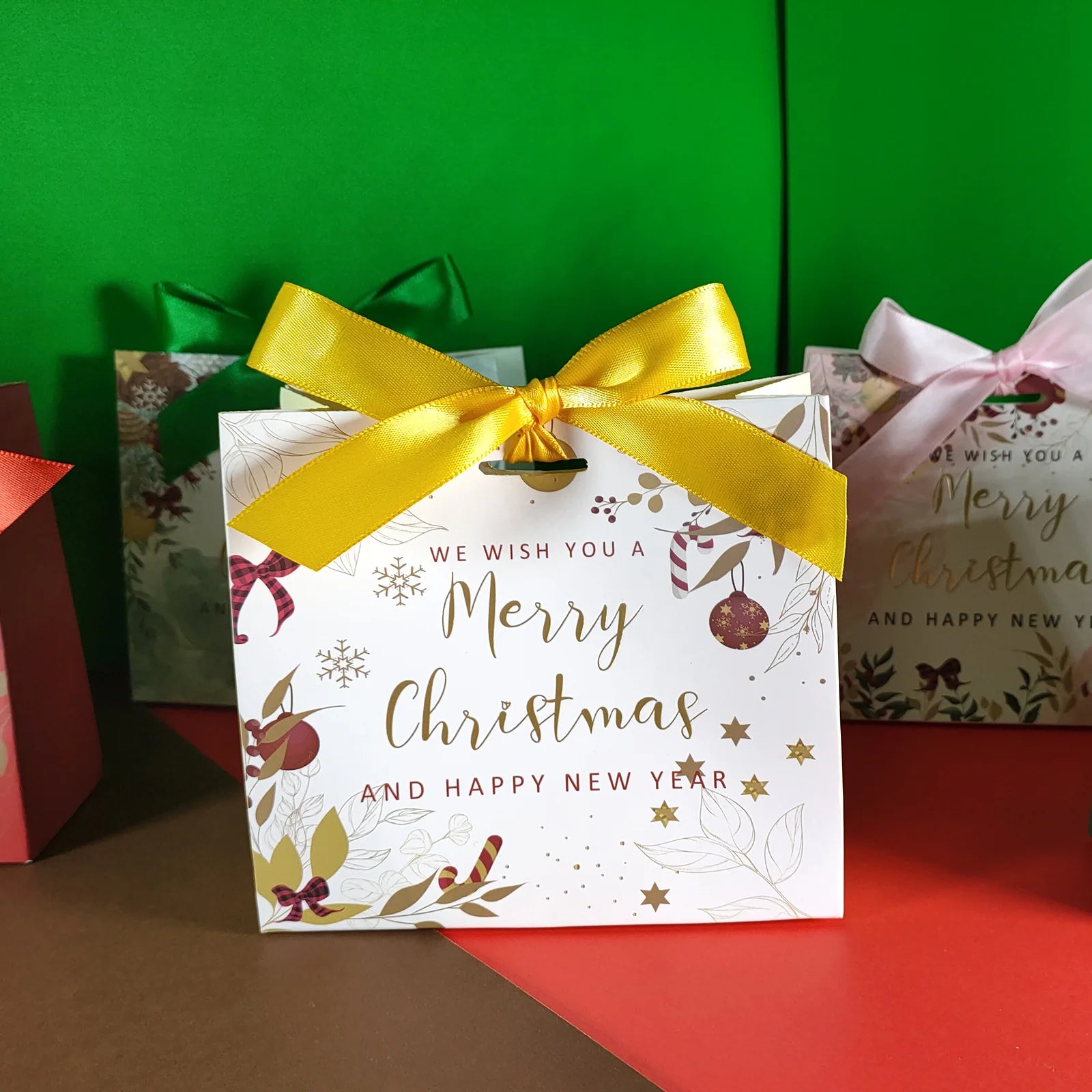 Christmas Gift Paper Bags Transparent Window For Candy Cookie Nougat Packaging Xmas New Year Party Decora