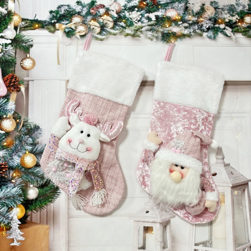 Christmas Stockings Socks Santa Snowman Hanging Xmas Tree Ornaments Christmas Decor For Home New Year Navidad Candy Gift Bags