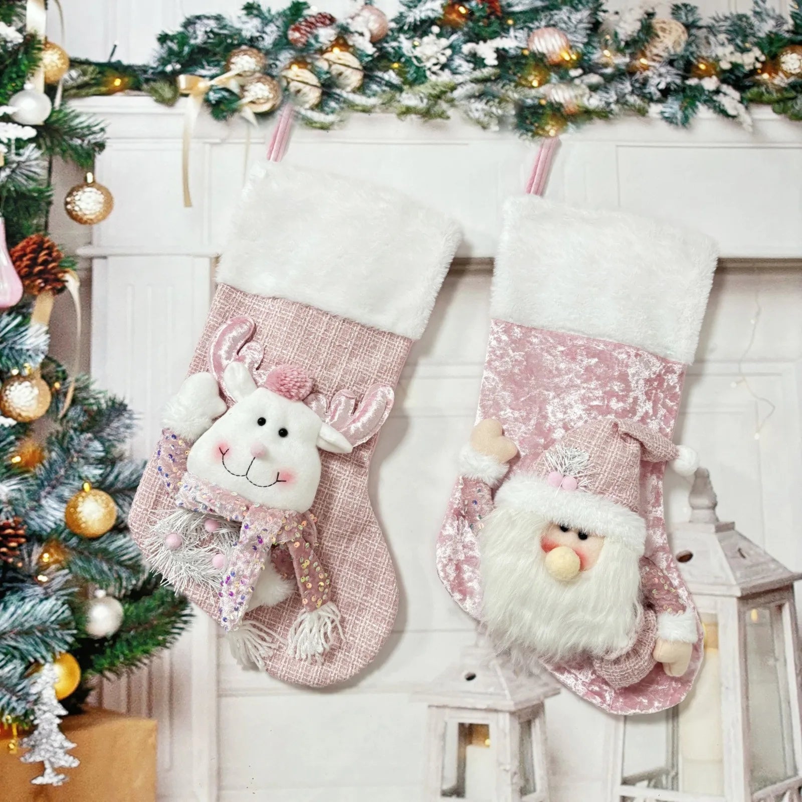 Christmas Stockings Socks Santa Snowman Hanging Xmas Tree Ornaments Christmas Decor For Home New Year Navidad Candy Gift Bags