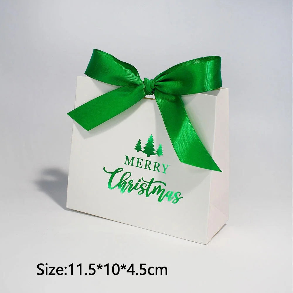 Christmas Gift Paper Bags Transparent Window For Candy Cookie Nougat Packaging Xmas New Year Party Decora