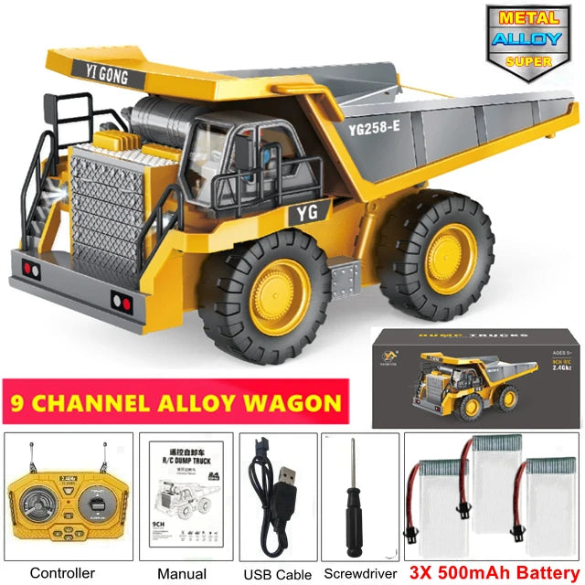 4WD Remote Control Excavator 4x4 Alloy Dump Truck Bulldozer Radio Model RC Car Construction Vehicle Toy Children Kids Gifts