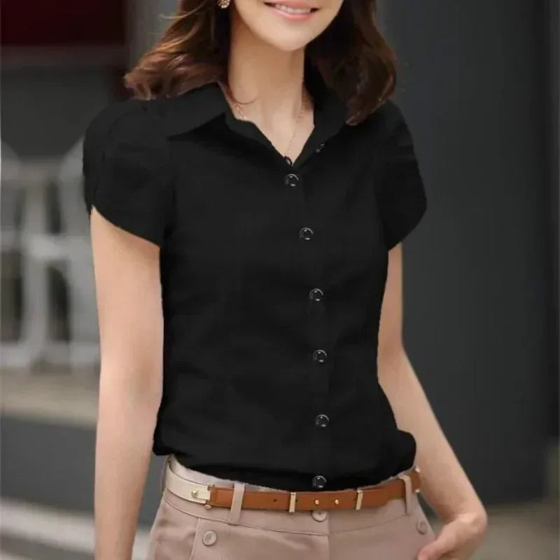 Women's Shirt 2024 Summer Women Top Female Black White Shirts Office Ladies Blouse OL Clothes Woman Short Sleeve Workwear