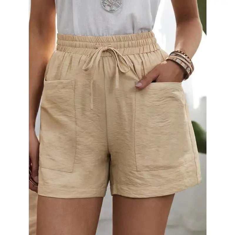 Woman Shorts 2024 Fashion Women Linen Sweatshorts Summer Pockets High Waist Cotton Blend Pockets Elastic Waist Loose Shorts