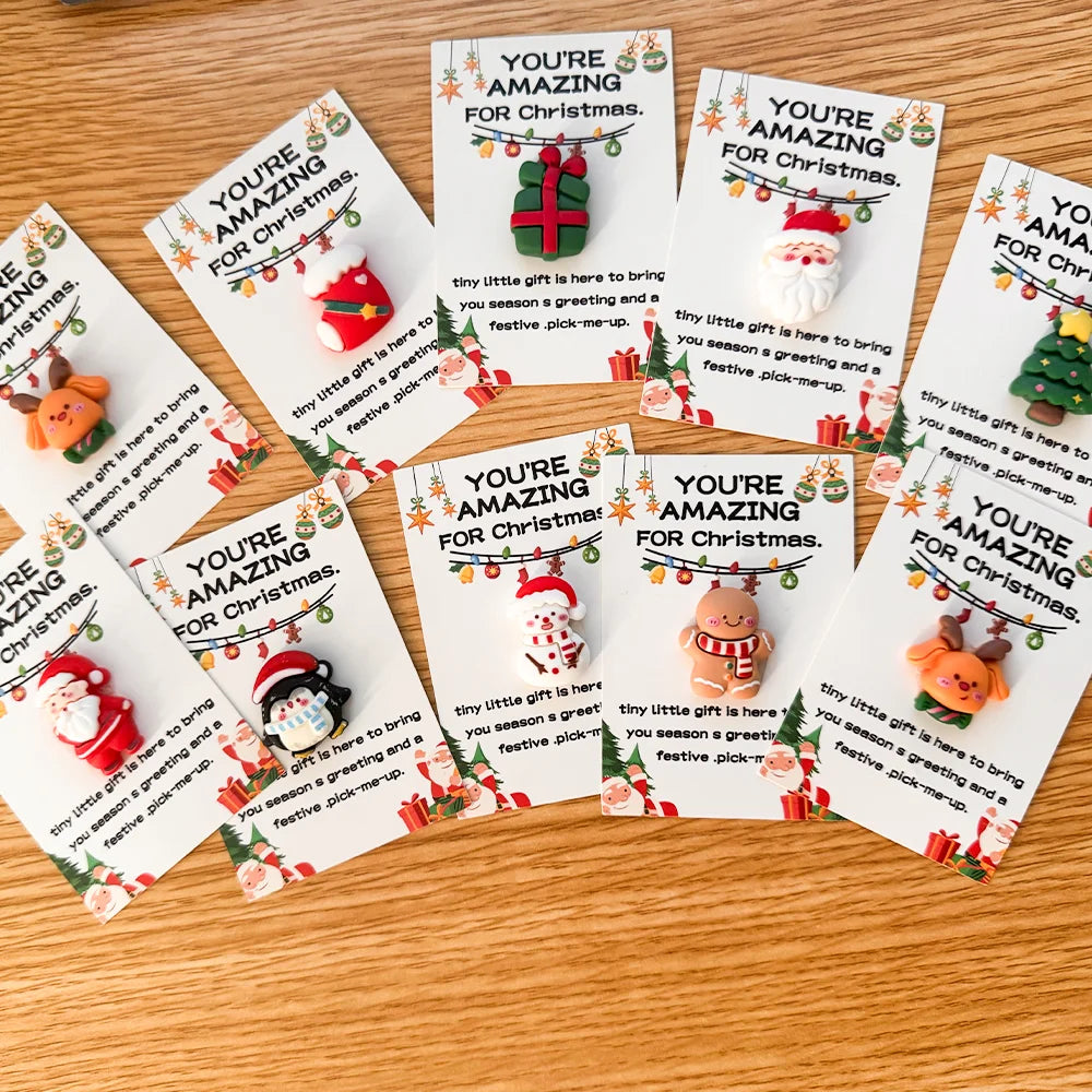 40PCS Random Festive Christmas Cards with Resin Charms, Holiday Gifts, Pocket Hug, Emotional Support for Friends & Family