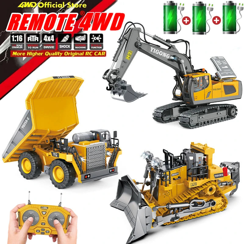 4WD Remote Control Excavator 4x4 Alloy Dump Truck Bulldozer Radio Model RC Car Construction Vehicle Toy Children Kids Gifts