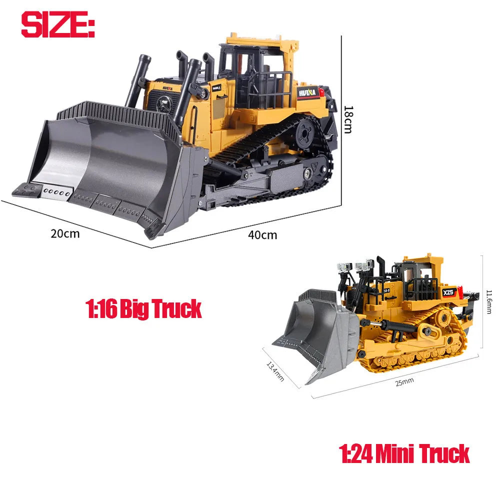 HUINA 1554 1:16 RC Truck Model Remote Controlled Bulldozer D9R 1:18 Alloy Tractor Cars Engineering Cars Trucks Toys Boys Gifts