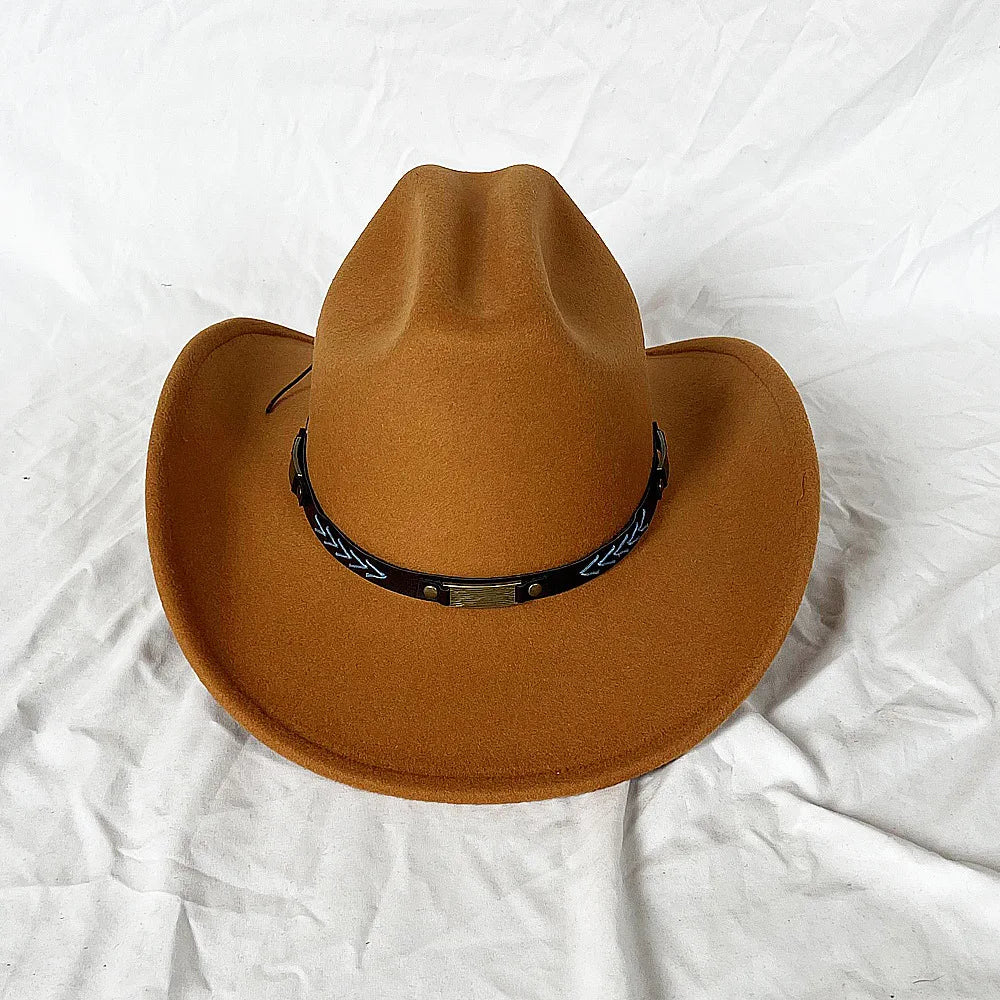 Vintage Western Cowboy Hat for Men Women with Shapeable Wide Brim Cowgirl Felt Hat Cloche Church Sombrero Hombre Caps