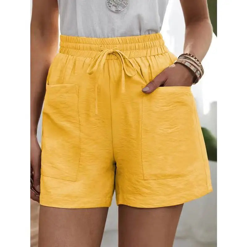 Woman Shorts 2024 Fashion Women Linen Sweatshorts Summer Pockets High Waist Cotton Blend Pockets Elastic Waist Loose Shorts