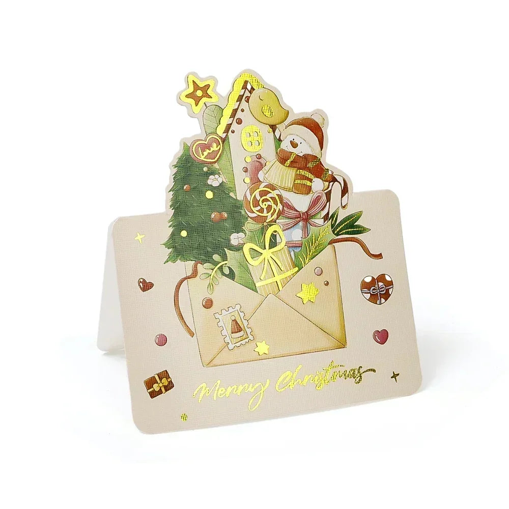 Christmas Cards Greeting Invitations Foldable Bronzing Gifts Letter Home Xmas Party Envelope Decoration Accessories Wholesale