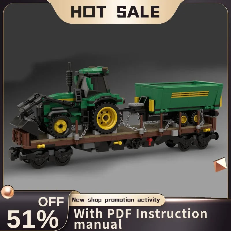 New Farm Moc Fladbed Wagon Loaded with Tractor Dump Tipper Trailer Model Creative Ideas Kids Toys Gifts Technology Custom Puzzle