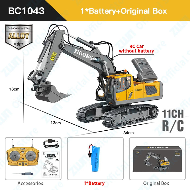 1:24 Scale 2.4G RC Construction Vehicle Toys Set for Kids: Excavator, Dump Truck, Loader, Bulldozer - Premium Alloy & Plastic