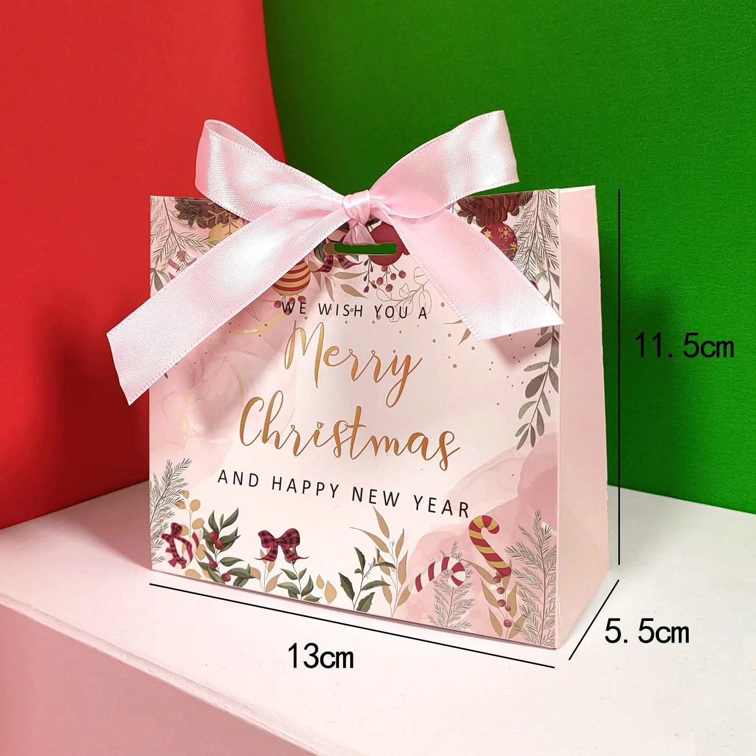 Christmas Gift Paper Bags Transparent Window For Candy Cookie Nougat Packaging Xmas New Year Party Decora