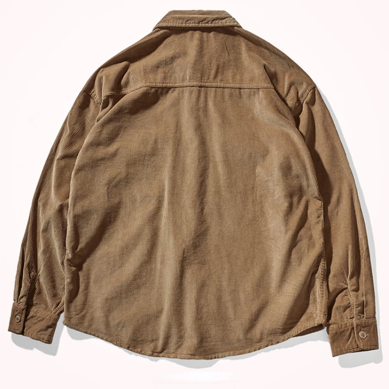 American heavy work shirt men's Vintage shirt men's cotton corduroy loose wide casual long sleeved jacket men