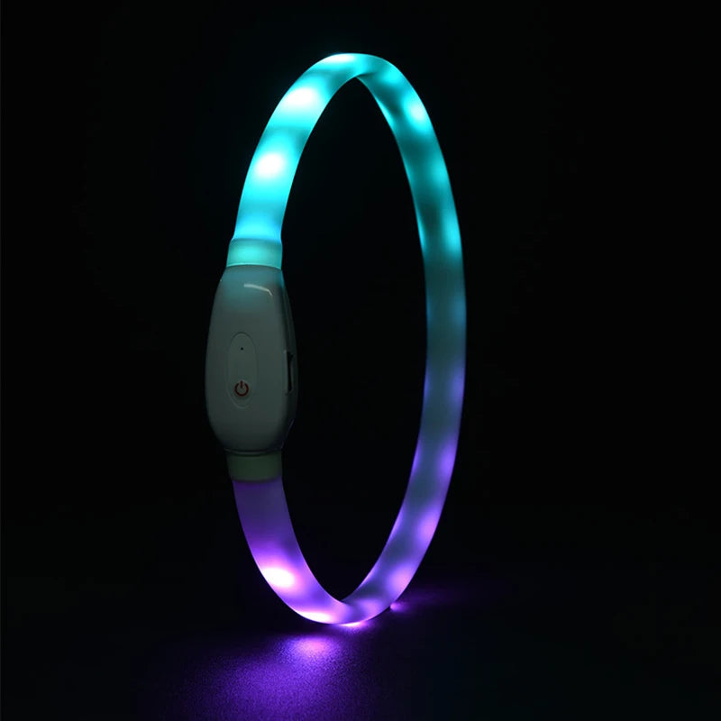 USB Rechargeable Glowing Collar for Large and Small Dogs LED Glowing Dog Collar 9 Flashing Modes Adjustable Soft Silicone Collar