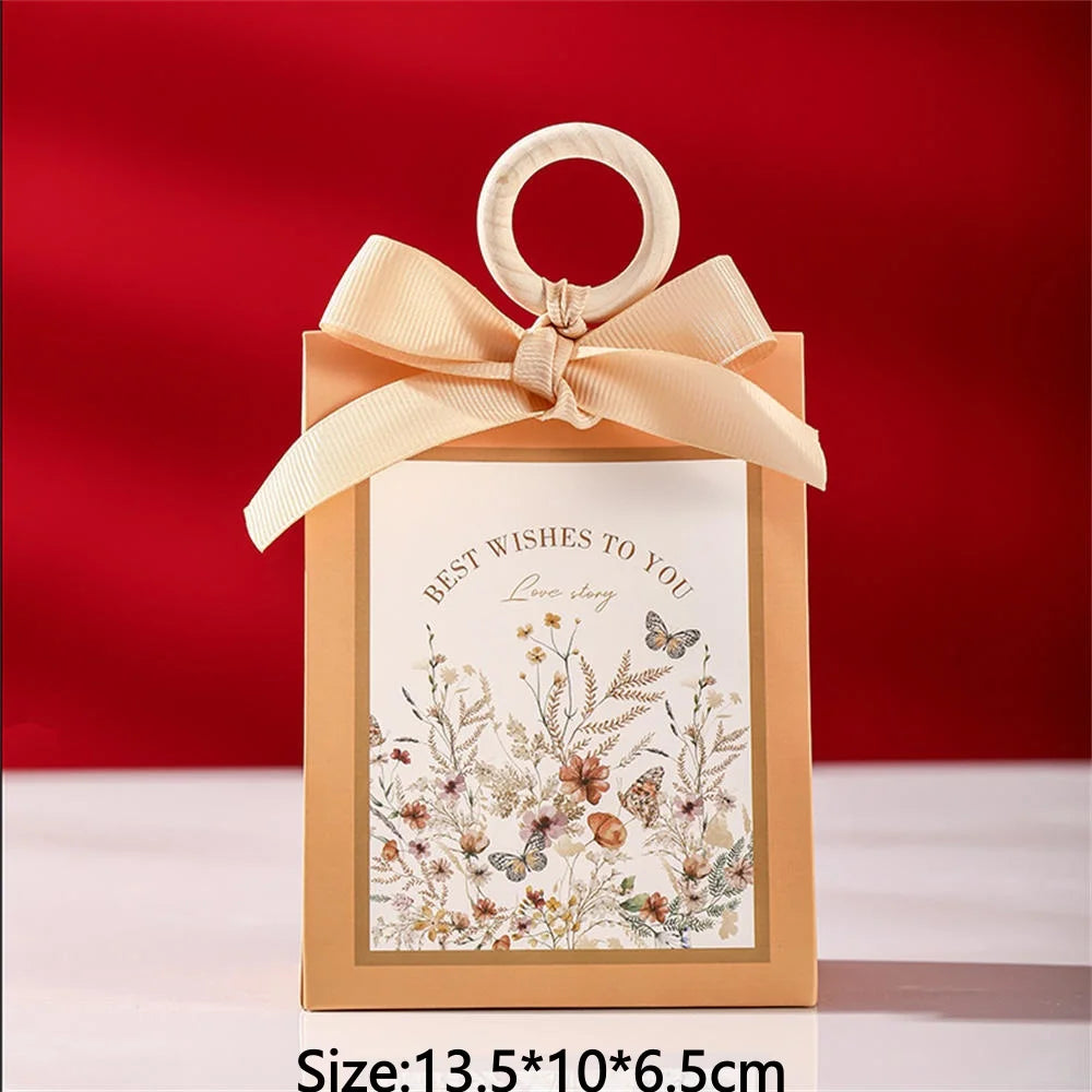 Christmas Gift Paper Bags Transparent Window For Candy Cookie Nougat Packaging Xmas New Year Party Decora