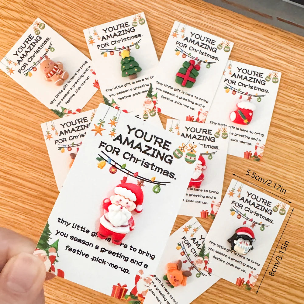 40PCS Random Festive Christmas Cards with Resin Charms, Holiday Gifts, Pocket Hug, Emotional Support for Friends & Family